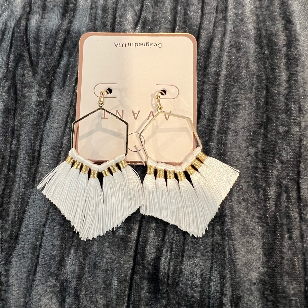 Elegant White Fringe Earrings by Avanti